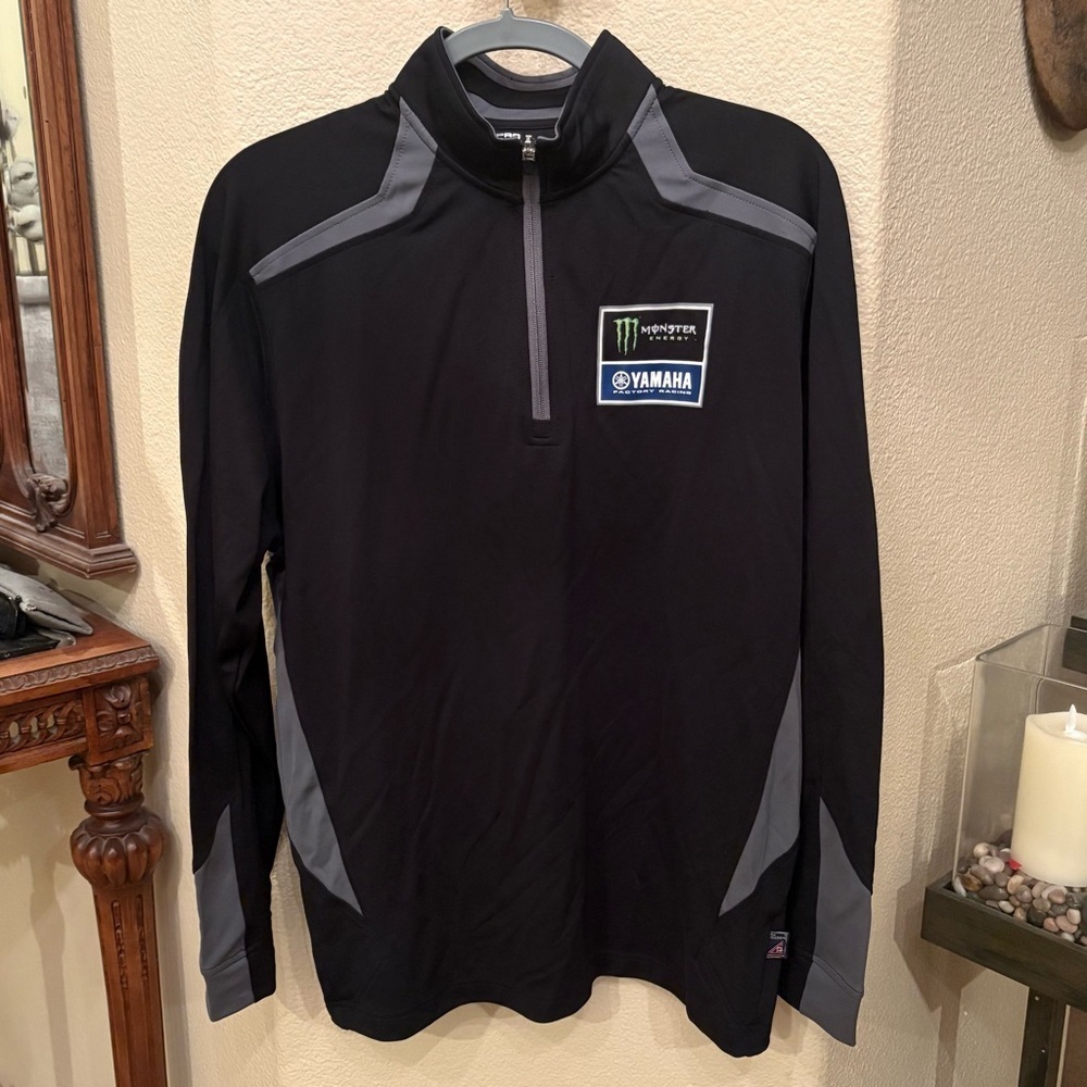 PRO CELEBRITY Men Black 1/4 Zipped Monster Energy Yamaha Long Sleeve Size Large